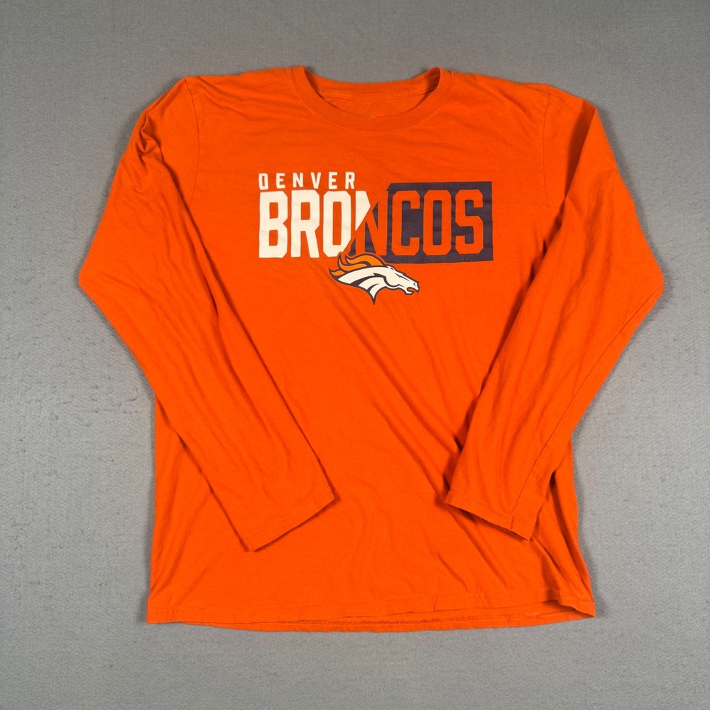 NFL Team Apparel Denver Broncos Shirt Mens Medium Orange Long Sleeve Graphic Tee